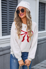 Ribbon Bowknot Pattern Jacquard Knit Sweater