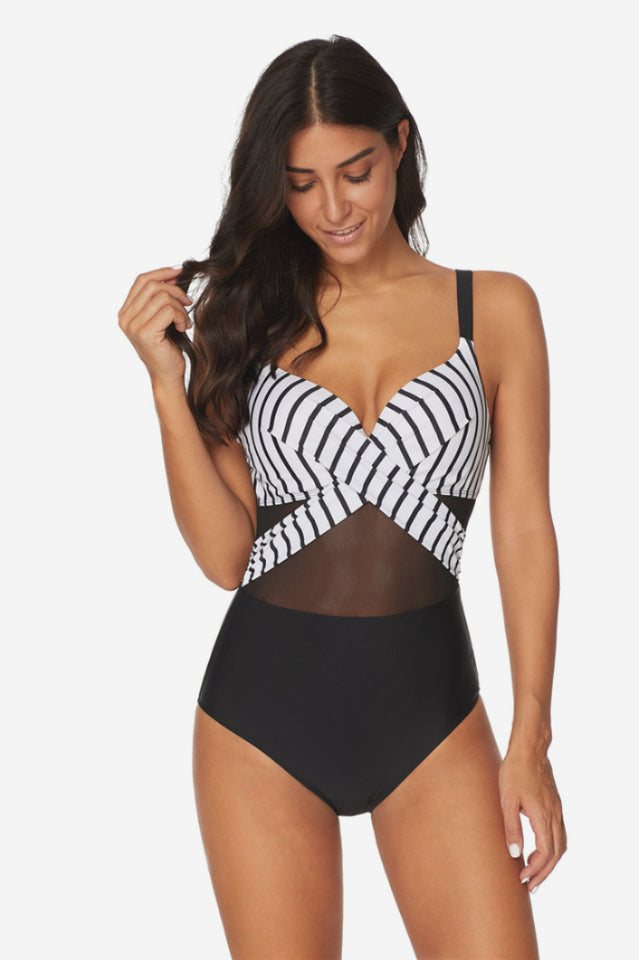 Mesh Striped One Piece Swimwear-Dress In Beauty