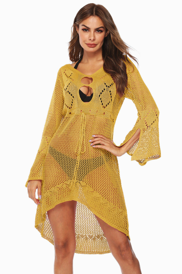 Hollow Out Trumpet Sleeve Cover Up - Dress In Beauty