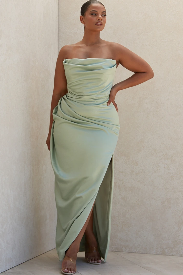 Strapless Draped Corset Maxi Silk Dress Yellow - Luxe Maxi Dresses and  Celebrity Inspired Dresses